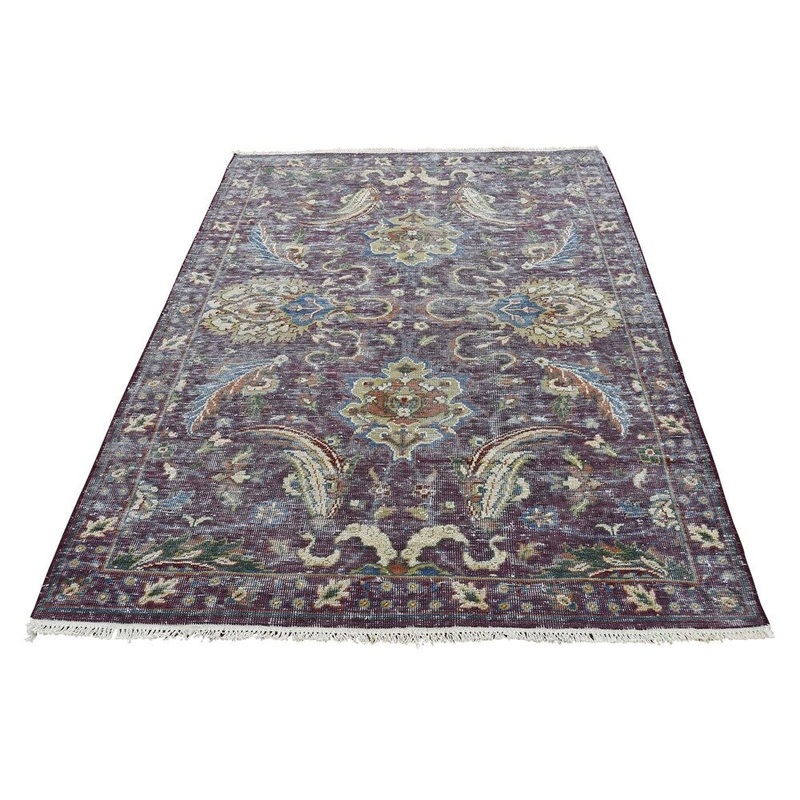 Shahbanu Rugs Distress Zero Pile Mahal Design Pure Wool Hand-Knotted Oriental Rug (4'0" x 6'0") - 4'0" x 6'0"