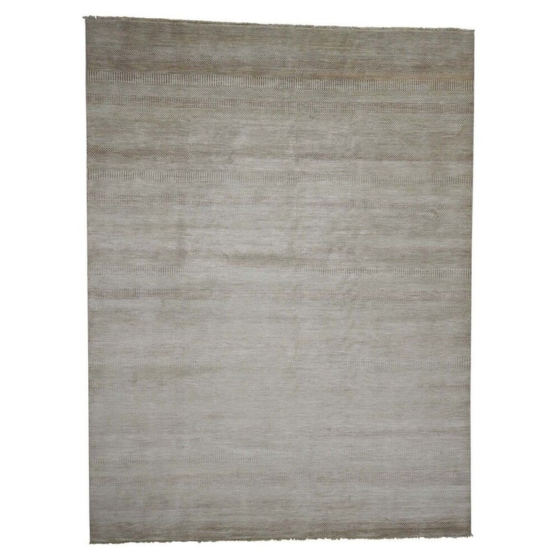 Shahbanu Rugs Grass Design Wool and Silk Hand-Knotted Oriental Rug (9'0" x 11'10") - 9'0" x 11'10"