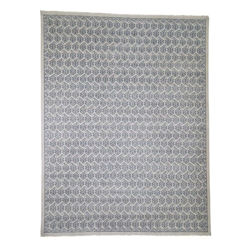 Shahbanu Rugs Gray Paisley Design Turkish Knot Pure Wool Hand-Knotted Oriental Rug (9'0" x 11'10") - 9'0" x 11'10"