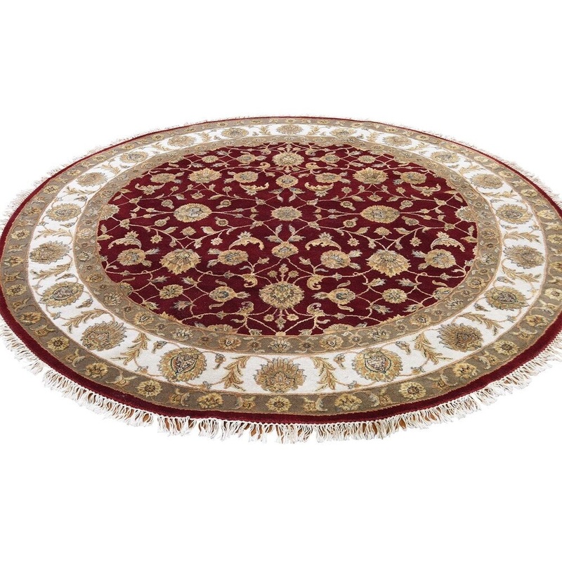 Shahbanu Rugs Half Wool and Half Silk Round Rajasthan Hand-Knotted Oriental Rug (7'3" x 7'3") - 7'3" x 7'3"