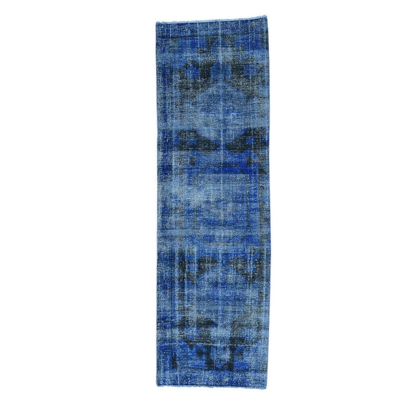 Shahbanu Rugs Hand-Knotted Pure Wool Overdyed Hamadan Worn Runner Rug (2'10" x 9'6") - 2'10" x 9'6"