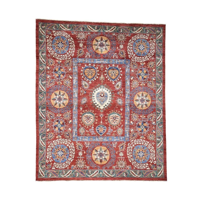 Shahbanu Rugs Hand-Knotted Suzani Design Colorful Peshawar Oriental Rug (8'1" x 9'10") - 8'1" x 9'10"