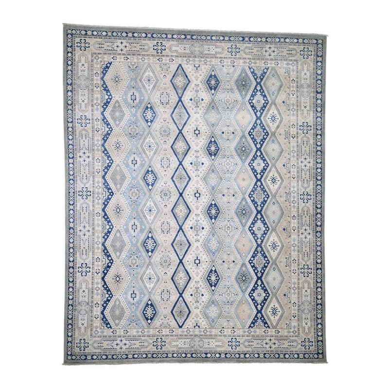 Shahbanu Rugs Hand-Knotted Vintage Look Kazak Shawl Design Pure Wool Oriental Rug (9'0" x 11'2") - 9'0" x 11'2"