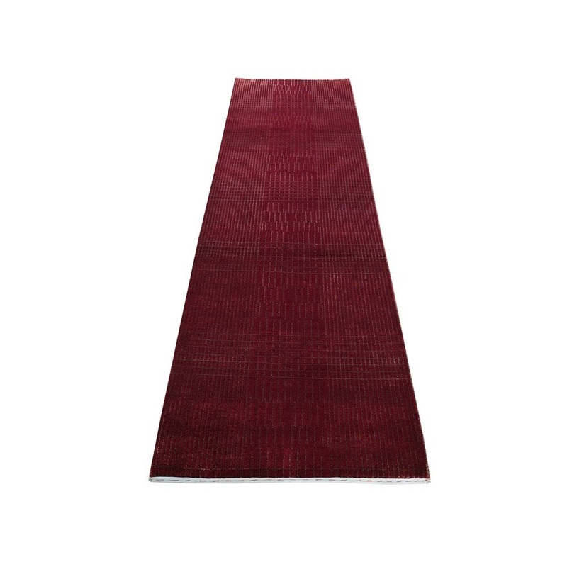 Shahbanu Rugs Hand-Knotted Wool and Silk Tone-on-Tone Red Nepali Runner Oriental Rug (2'3" x 8'1") - 2'3" x 8'1"