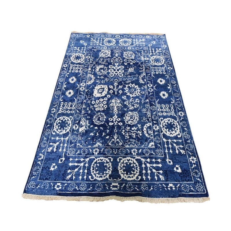 Shahbanu Rugs Hand-Knotted Wool And Silk Tone On Tone Tabriz Oriental Rug (4'2" x 6'2") - 4'2" x 6'2"