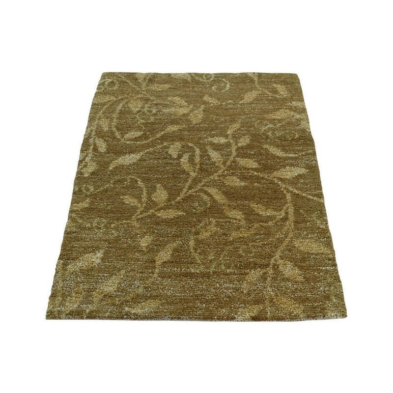 Shahbanu Rugs Pure Wool Honey Brown Modern Hand-Knotted Rug (2'0" x 2'10") - 2'0" x 2'10"