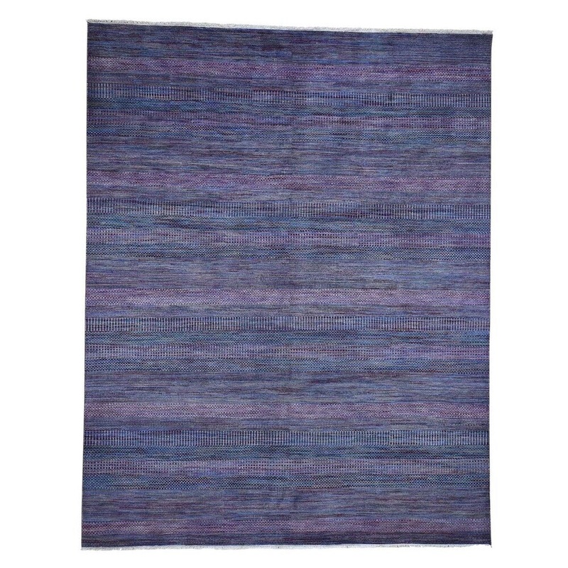 Shahbanu Rugs Purple Grass Design Wool and Silk Hand-Knotted Oriental Rug (8'0" x 10'2") - 8'0" x 10'2"