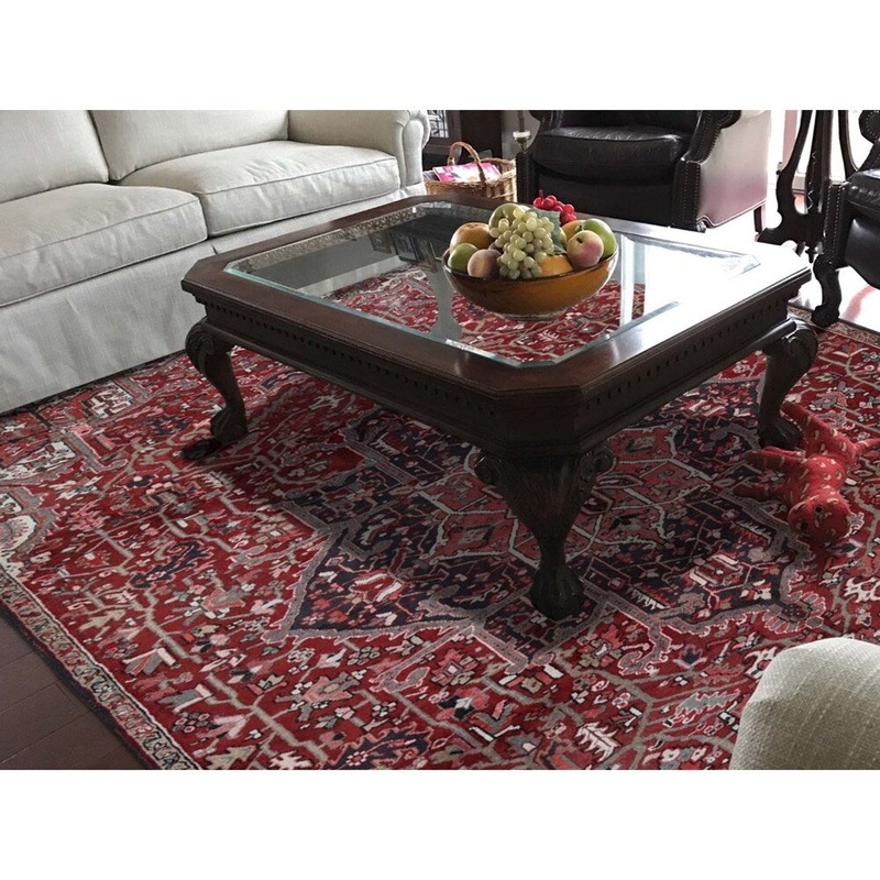 Shahbanu Rugs Semi Antique Persian Heriz Exc Condition Full Pile Hand-Knotted Rug (7'9" x 11'4") - 7'9" x 11'4"