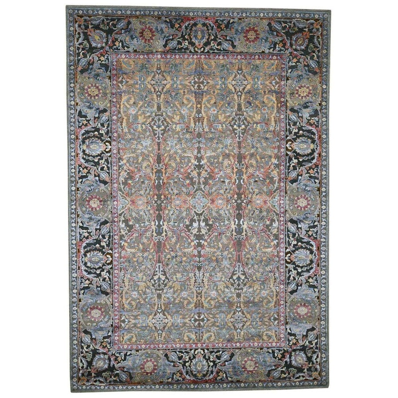 Shahbanu Rugs Silk With Oxidized Wool Kashan Design Influence Hand-Knotted Rug (6'1" x 9'0") - 6'1" x 9'0"