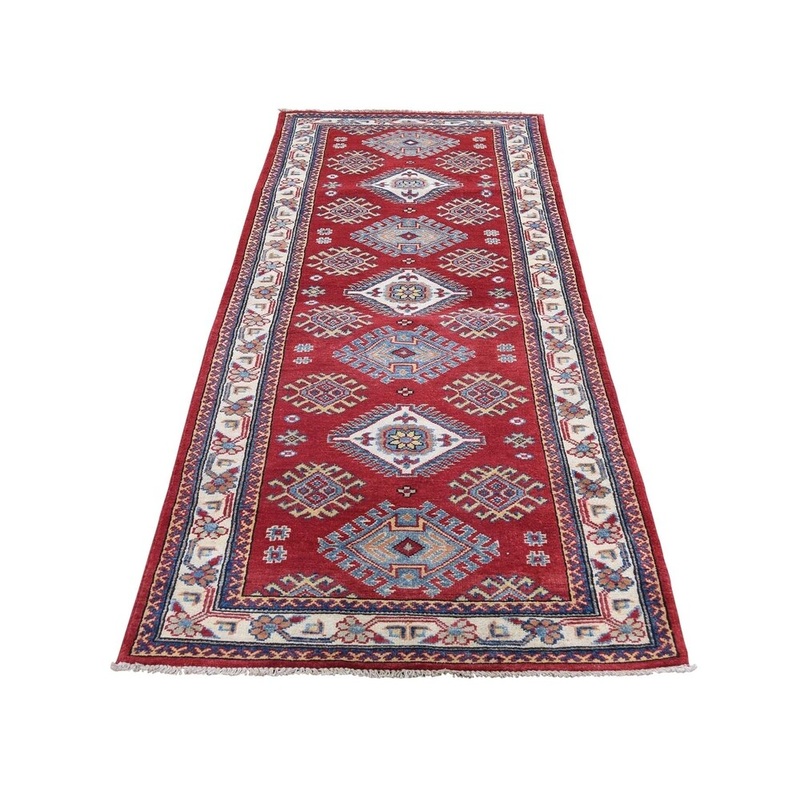 Shahbanu Rugs Special Kazak Pure Wool Runner Hand-Knotted Geometric Design Oriental (2'8" x 7'7") - 2'8" x 7'7"