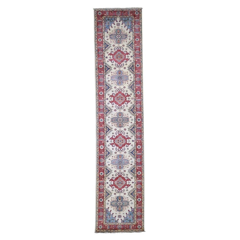 Shahbanu Rugs Special Kazak Pure Wool Runner Hand-Knotted Geometric Design Rug (2'10" x 13'2") - 2'10" x 13'2"