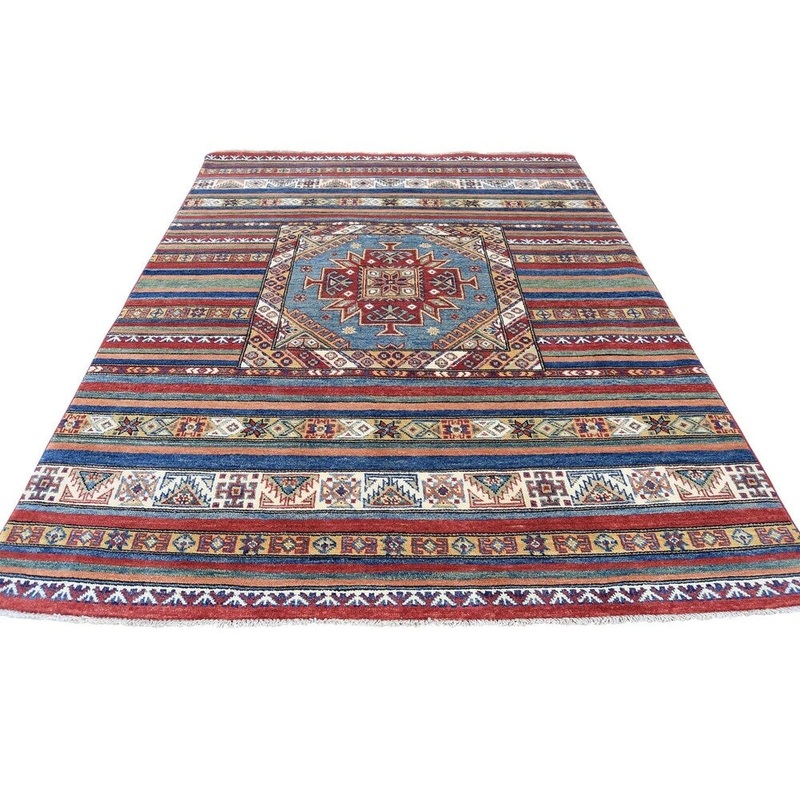 Shahbanu Rugs Special Kazak with Khorjin Design Hand-Knotted Pure Wool Rug (4'10" x 6'5") - 4'10" x 6'5"