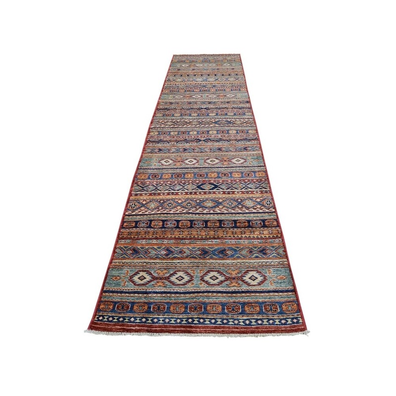 Shahbanu Rugs Super Kazak Khorjin Design Runner Hand-Knotted Pure Wool Rug (2'9" x 11'7") - 2'9" x 11'7"