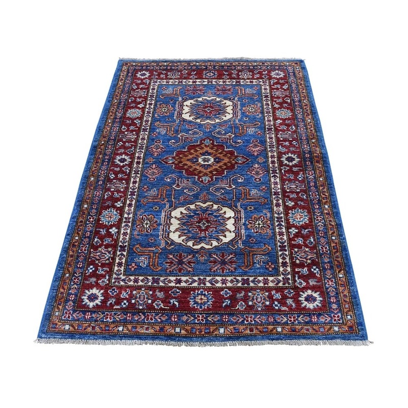 Shahbanu Rugs Super Kazak Pure Wool Geometric Design Hand-Knotted Oriental Rug (3'4" x 4'10") - 3'4" x 4'10"
