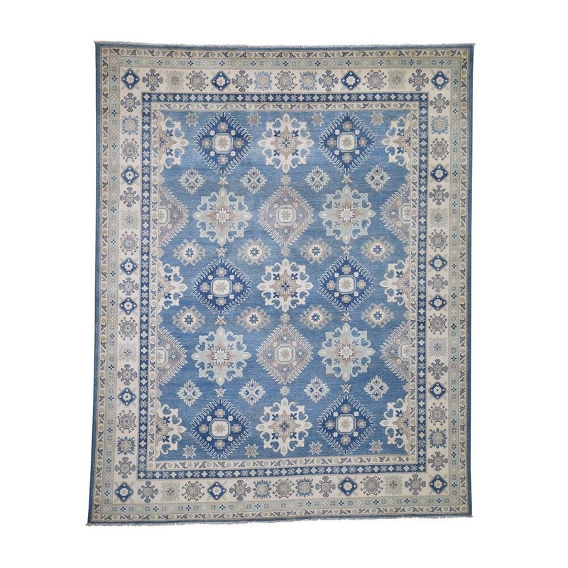 Shahbanu Rugs Tribal Pure Wool Vintage Look Kazak Hand-Knotted Oriental Rug (8'0" x 9'10") - 8'0" x 9'10"