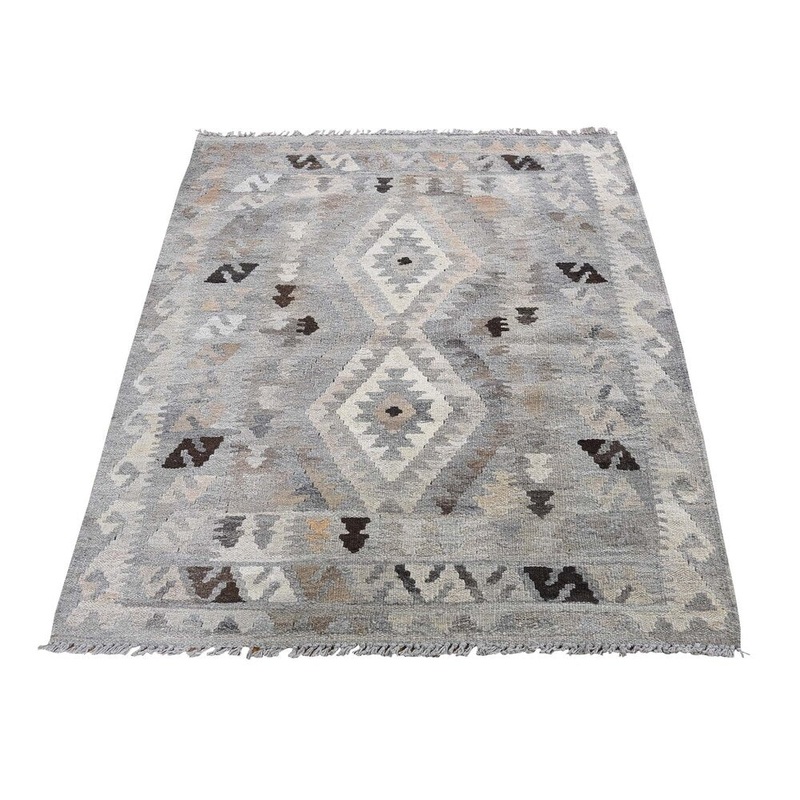 Shahbanu Rugs Undyed Natural Wool Afghan Kilim Reversible Hand Woven Oriental Rug (3'0" x 4'2") - 3'0" x 4'2"