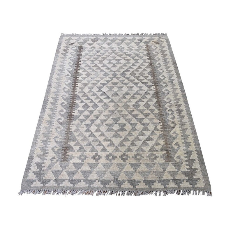 Shahbanu Rugs Undyed Natural Wool Afghan Kilim Reversible Hand Woven Oriental Rug (3'4" x 5'0") - 3'4" x 5'0"