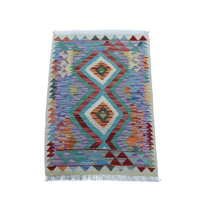 Shahbanu Rugs Veggie Dyes Afghan Kilim Pure Wool Hand Woven Oriental Rug (2'2" x 2'10") - 2'2" x 2'10"