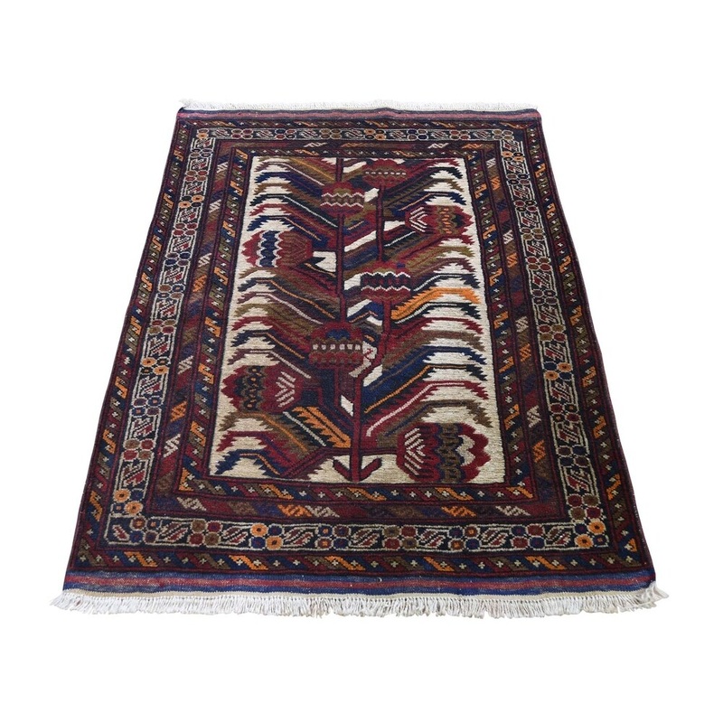 Shahbanu Rugs Vintage Afghan Baluch With Soumak Weave hand-Knotted Oriental Rug (2'10" x 4'1") - 2'10" x 4'1"