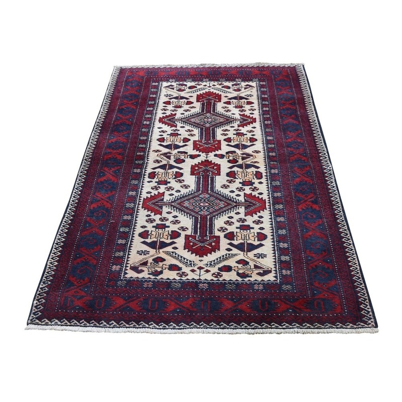 Shahbanu Rugs Vintage Bohemian Persian Baluch Pure Wool Red Hand-knotted Rug (3'0" x 5'10") - 3'0" x 5'10"