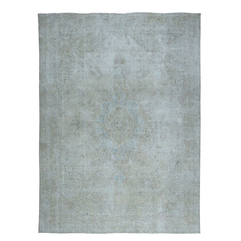 Shahbanu Rugs Vintage White Wash Tabriz Worn Wool Hand-Knotted Oriental Rug (8'10" x 12'0") - 8'10" x 12'0"