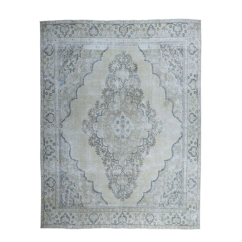 Shahbanu Rugs Vintage White Wash Tabriz Worn Wool Hand-Knotted Oriental Rug (9'5" x 10'8") - 9'5" x 10'8"