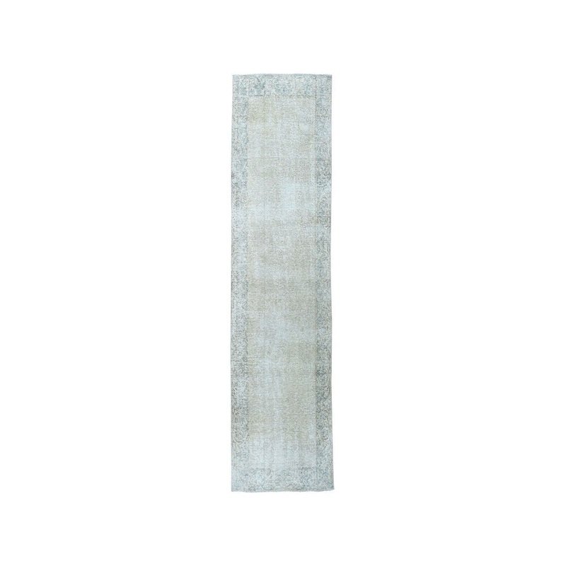 Shahbanu Rugs Vintage White Wash Tabriz Worn Wool Runner Hand-Knotted Oriental Rug (3'0" x 9'4") - 3'0" x 9'4"