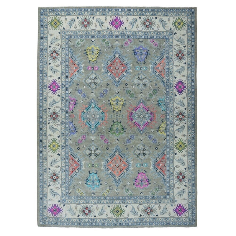 Shahbanu Rugs Colorful Fusion Kazak Geometric Design Pure Wool Hand-Knotted Rug (9'1" x 11'10") - 9'1" x 11'10"