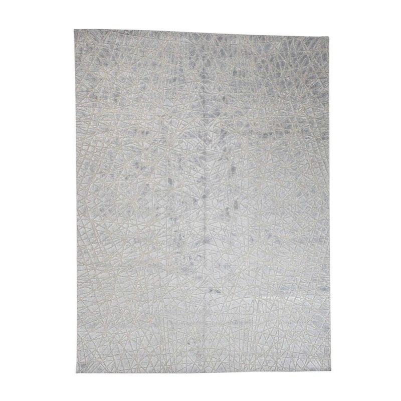 Shahbanu Rugs Flat Pile with Raised Silk Hand Knotted Tone on Tone Oriental Rug (10'1" x 13'10") - 10'1" x 13'10"