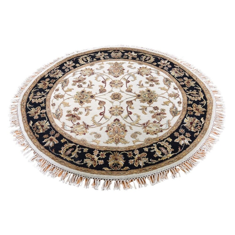 Shahbanu Rugs Half Wool and Half Silk Round Rajasthan Hand-Knotted Oriental Rug (4'0" x 4'0") - 4'0" x 4'0"