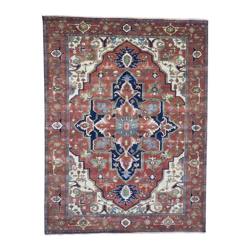Shahbanu Rugs Hand-Knotted Serapi Heriz Pure Wool Tribal Design Oriental Rug (9'0" x 11'10") - 9'0" x 11'10"