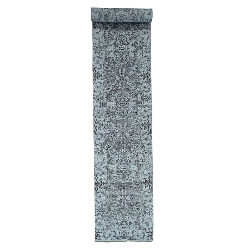 Shahbanu Rugs Hand Knotted Undyed Natural Wool Heriz Design XL Runner Rug (2'8" x 18'0") - 2'8" x 18'0"