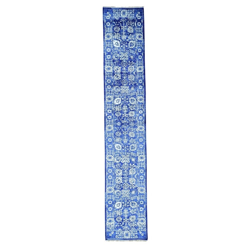 Shahbanu Rugs Hand-Knotted Wool and Silk Tone on Tone Tabriz Runner Oriental Rug (2'7" x 10'2") - 2'7" x 10'2"