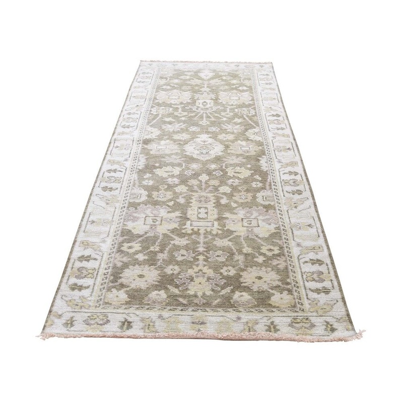 Shahbanu Rugs Indo Oushak Pure Wool Hand-Knotted Runner Oriental Rug (3'2" x 9'9") - 3'2" x 9'9"
