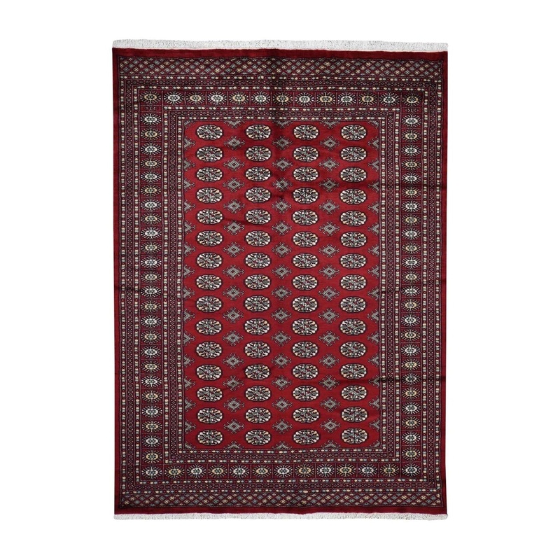 Shahbanu Rugs Red Bokara Elephant Feet Design Pure Wool Hand-Knotted Oriental Rug (5'1" x 8'0") - 5'1" x 8'0"