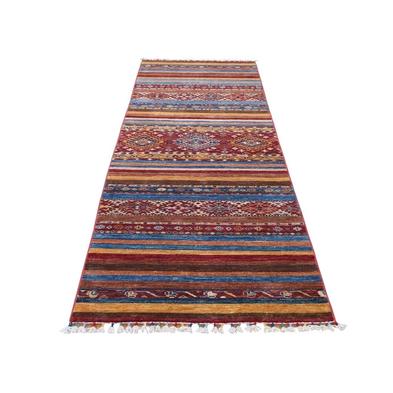 Shahbanu Rugs Super Kazak Khorjin Design Runner Hand-Knotted Pure Wool Oriental Rug (2'9" x 10'0") - 2'9" x 10'0"