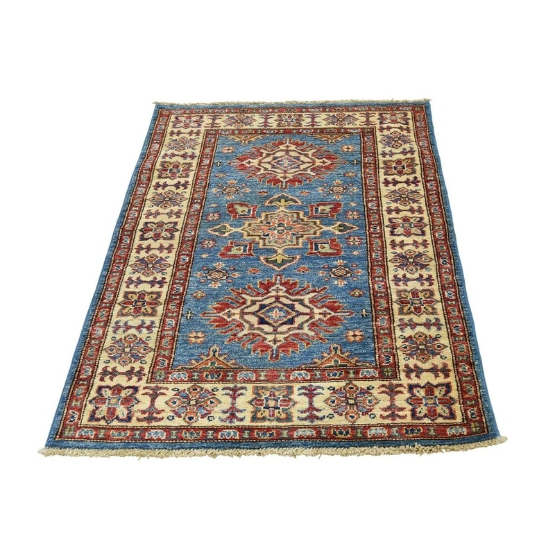 Shahbanu Rugs Super Kazak Sky Blue Tribal Design Hand-Knotted Oriental Rug (2'7" x 4'0") - 2'7" x 4'0"