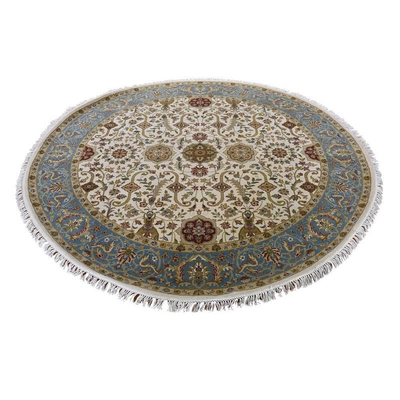 Shahbanu Rugs Tabriz Design Hand-Knotted Round 300 Kpsi New Zealand Wool Rug (6'0" x 6'0") - 6'0" x 6'0"