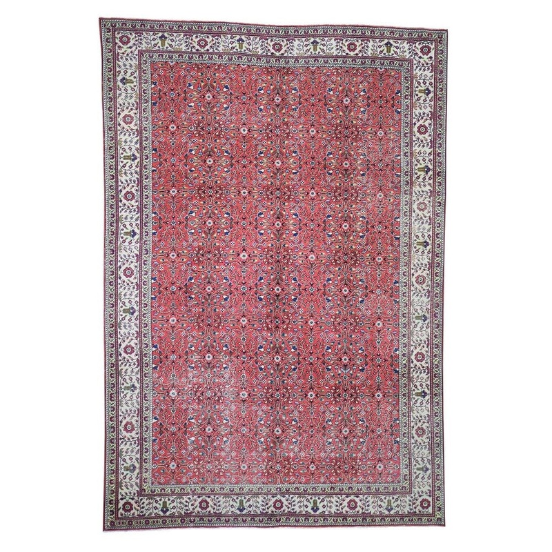 Shahbanu Rugs Vintage Turkish Kayseri Sheared Low Pure Wool Hand-Knotted Rug (6'6" x 9'6") - 6'6" x 9'6"